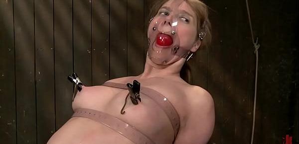  Blonde dyke tormented on device bondage